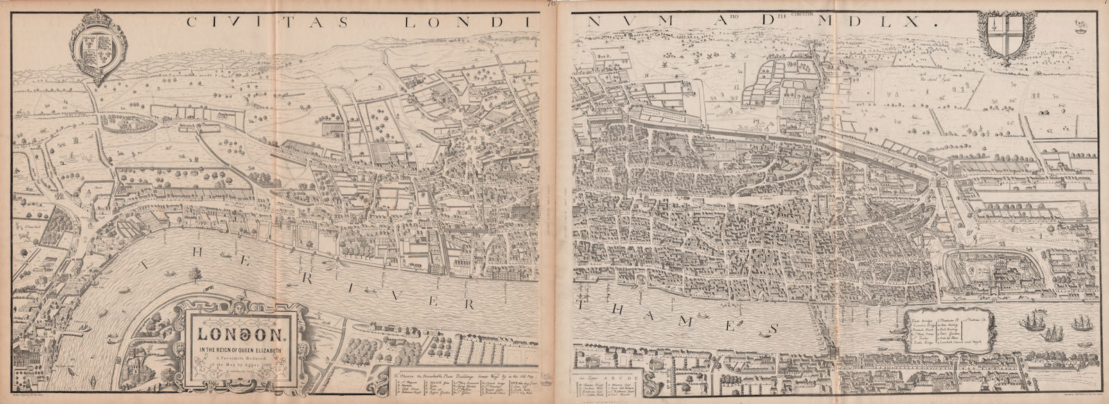 'London in the reign of Queen Elizabeth' after Agas' 1560 map. WELLER 1862